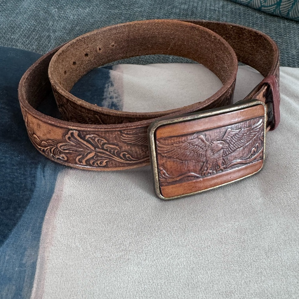 Brown Leather Belt with Eagle Buckle